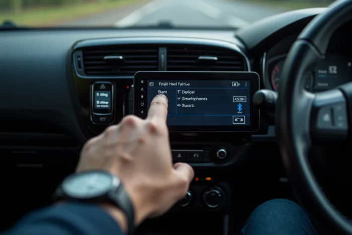 Gros plan sur l'écran tactile de l'autoradio Citroën C3 affichant le menu de couplage Bluetooth