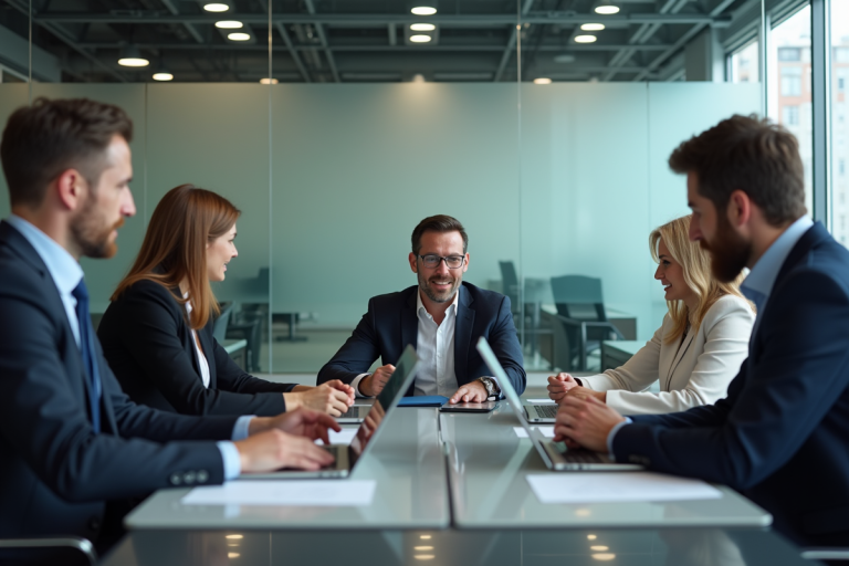 Groupe de professionnels en réunion dans un bureau moderne