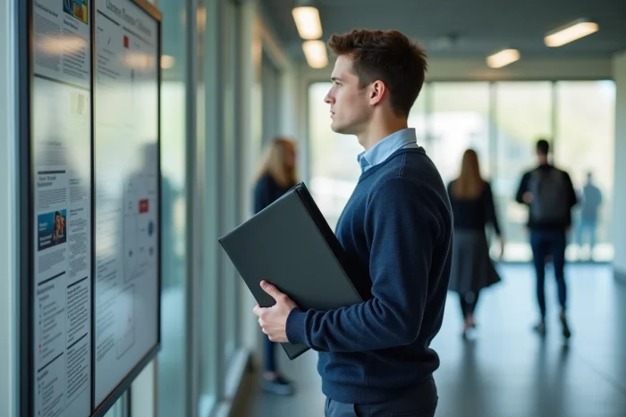 Étudiant en troisième année de licence (L3) consultant les informations sur les parcours de diplôme à l'université