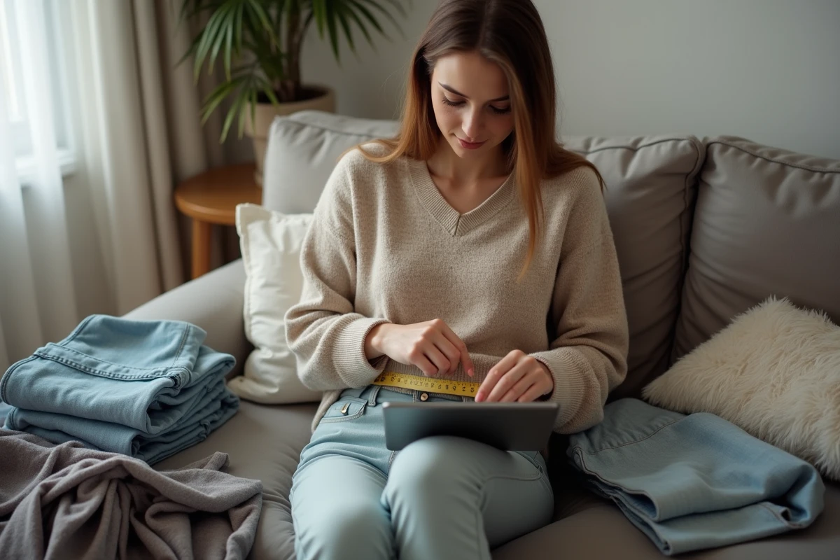 Jeune femme mesurant sa taille avec un ruban et une tablette