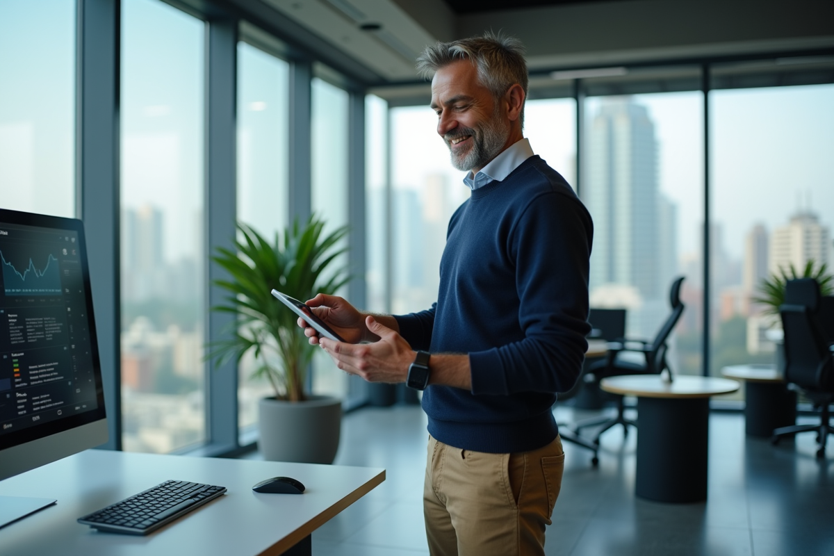 Homme d affaires expliquant des données dans un bureau moderne