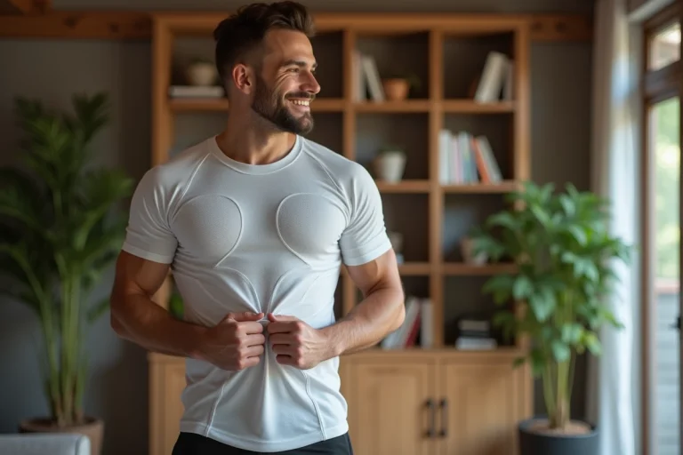 Jeune homme en tshirt posture correctrice dans un salon