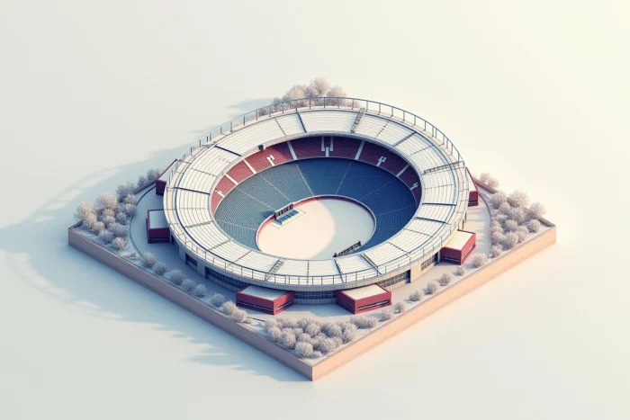 Illustration vectorielle isométrique du Parc des Princes imprimée sur papier premium fond gris