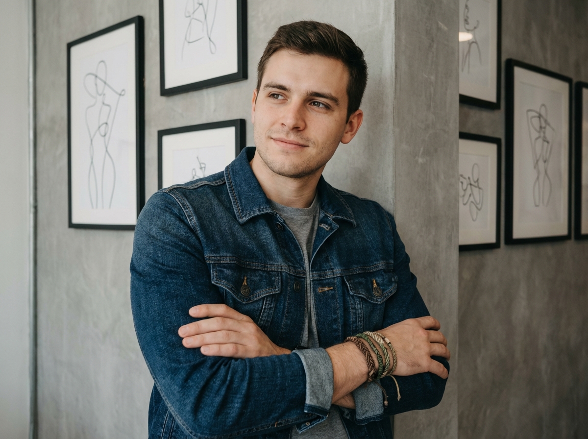 Jeune homme avec bracelets en cordes dans un intérieur moderne