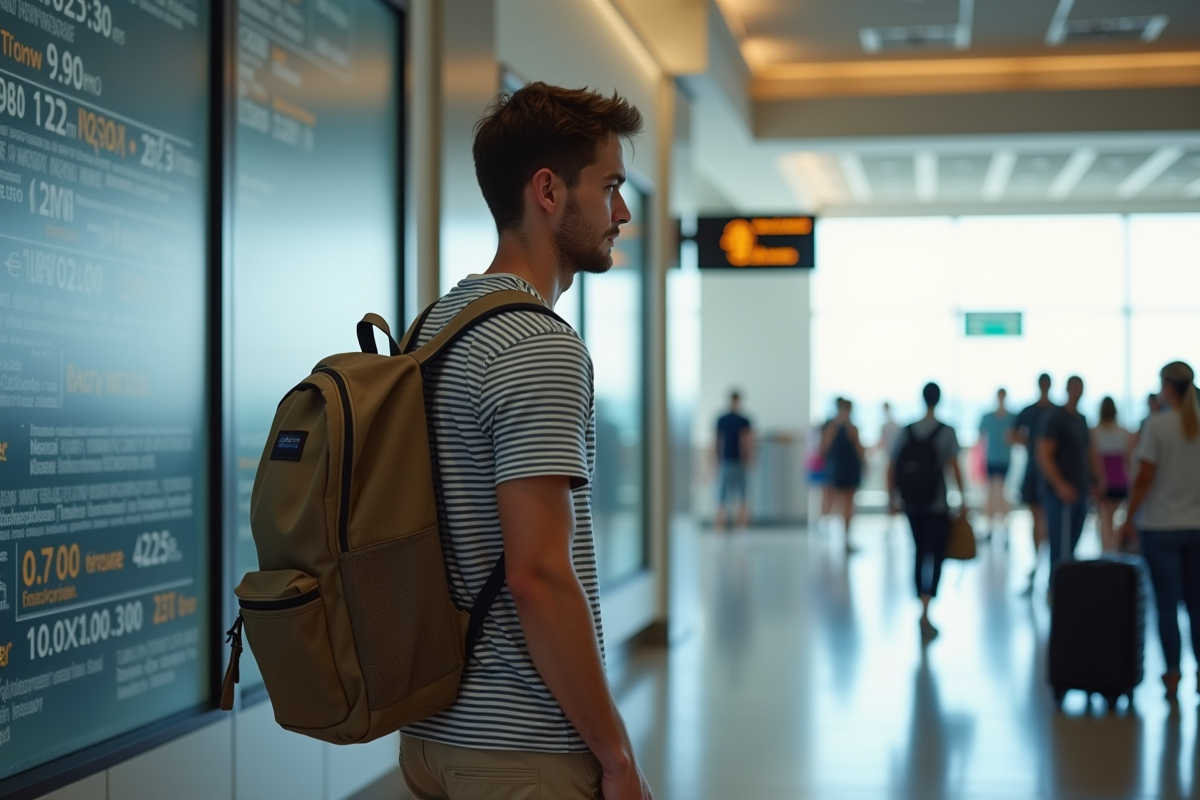 Jeune homme regardant un panneau d