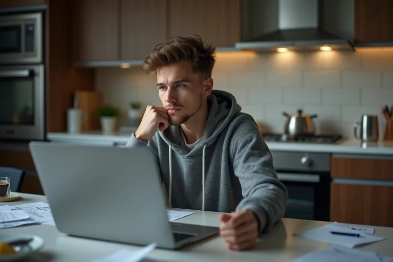 Jeune homme regardant un streaming TV sur son ordinateur
