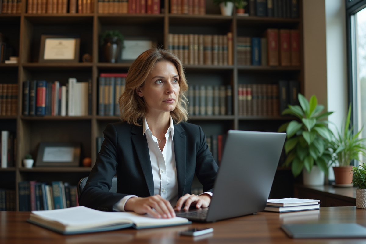 Professeure concentrée travaillant dans son bureau universitaire